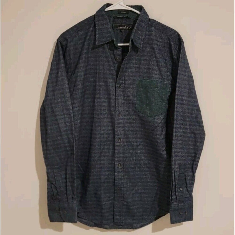 Mens Flannel Shirt Size Large Modern Slim Fit Striped Button‎ Up